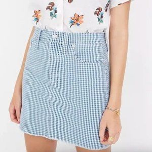 Madewell Blue & White Gingham Stretch Straight Mini Skirt